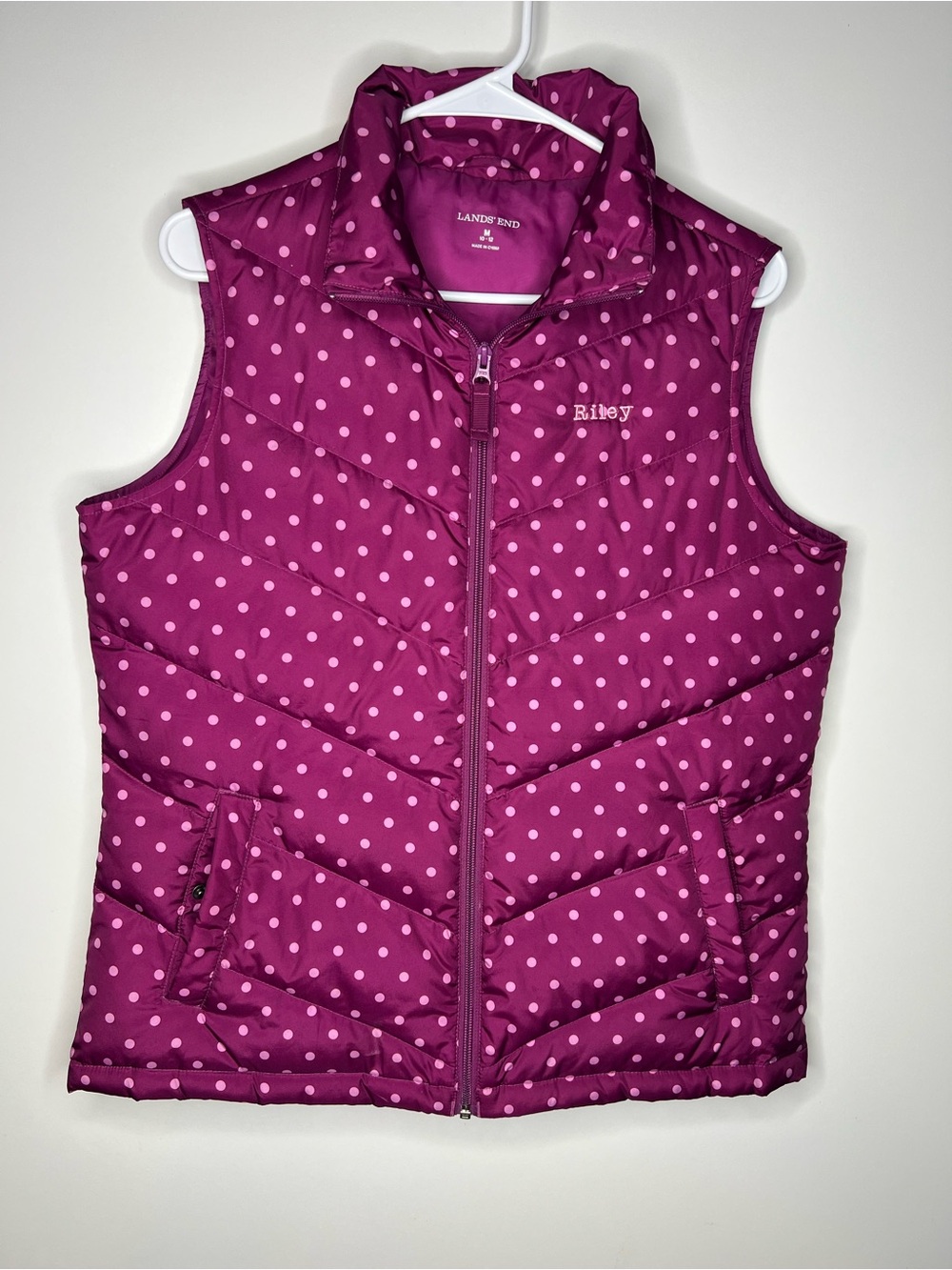 Lands' End Girls' Magenta Polka Dot Puffer Vest